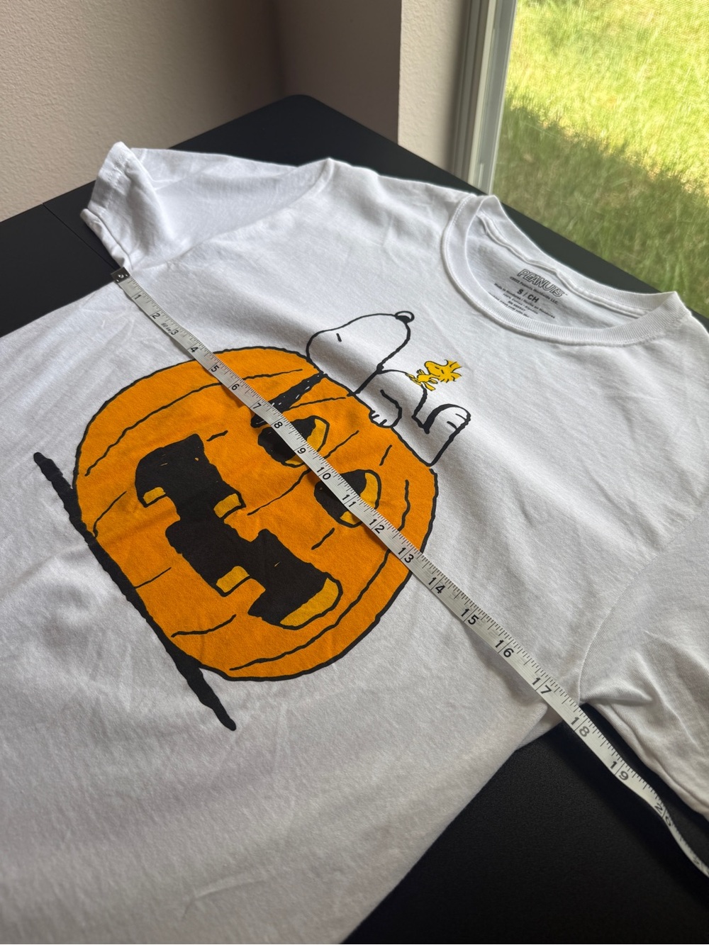 Peanuts Snoopy Woodstock Halloween Jack-O-Lantern White Graphic T-Shirt Small S